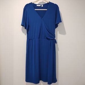 Susan Graver Women's Stretch Faux Wrap Dress Cobalt Blue M